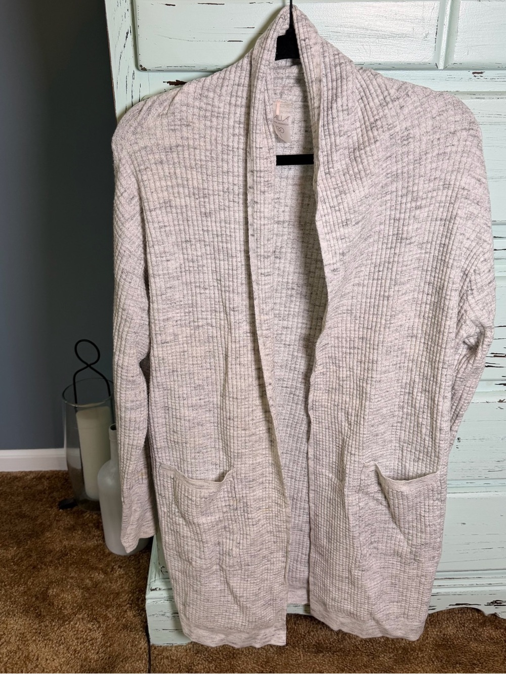 CALIA by Carrie Underwood Heather Gray Ribbed Open-Front Cardigan. Size large.